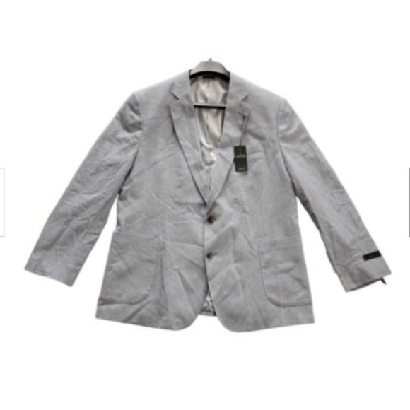 Stafford Classic Fit Sport Jacket Mens Blue Houndstooth Size 48 REG Linen Cotton - Picture 6 of 13